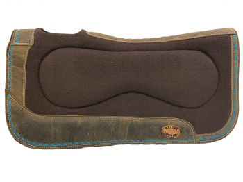 KC-3913: Klassy Cowgirl 28x30 Barrel Style 1” Brown felt pad with teal lacing Western Saddle Pad Showman Saddles and Tack