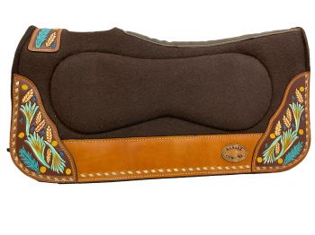 KC-3914: Klassy Cowgirl 28x30 Barrel Style 1” brown felt pad with cream lacing and painted fea Western Saddle Pad Showman Saddles and Tack
