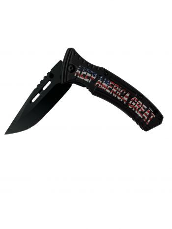 KS1972-KAG1: Black Tactical Spring Assist America Flag Knife Primary Showman Saddles and Tack
