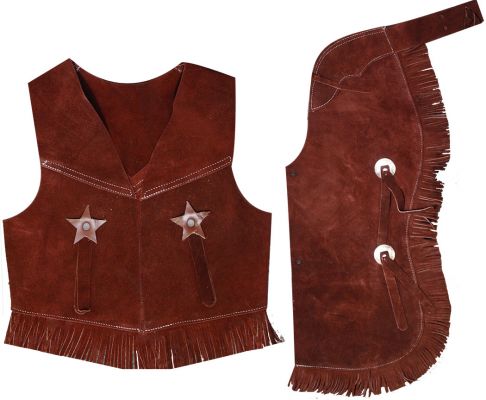 Kid's size suede leather chap and vest outfit with fringe Default Shiloh
