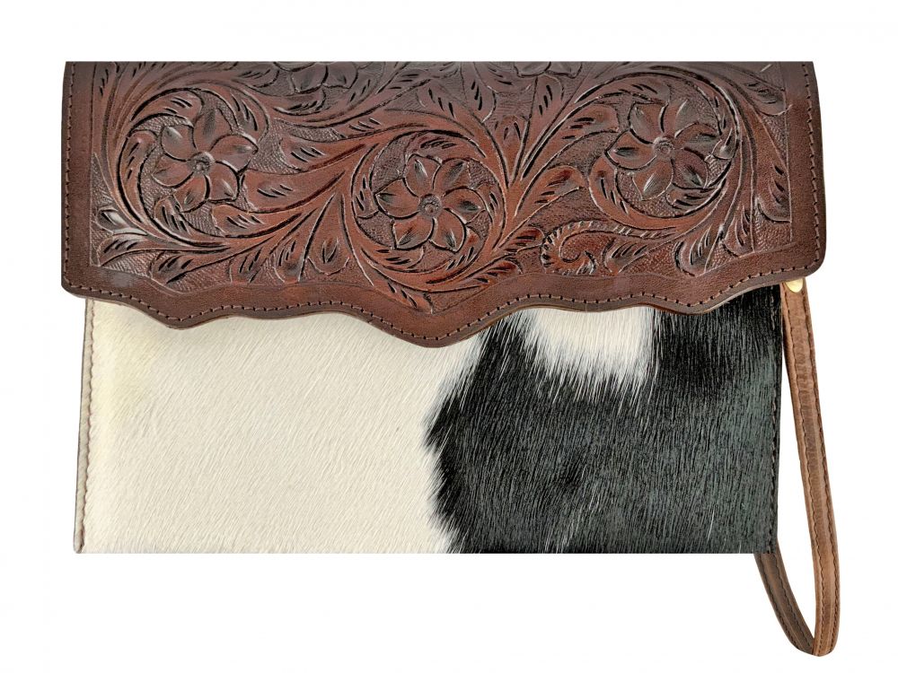 Klassy Cowgirl Dark Leather Crossbody Bag with Black and White hair on cowhide Default Shiloh
