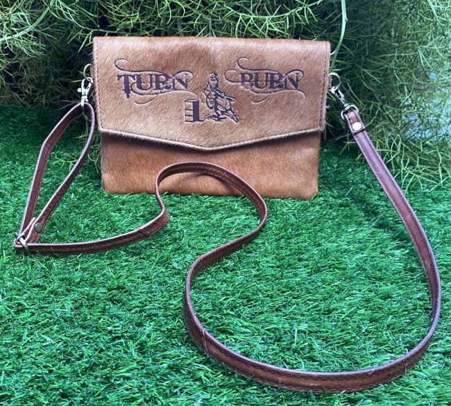 Klassy Cowgirl Hair on Cowhide Crossbody Bag with TURN & BURN Design Default Shiloh