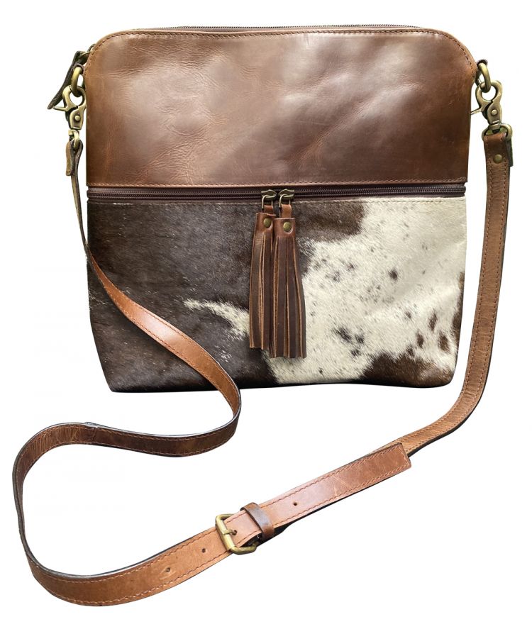 Klassy Cowgirl Leather Crossbody Bag with hair on cowhide accents Default Shiloh