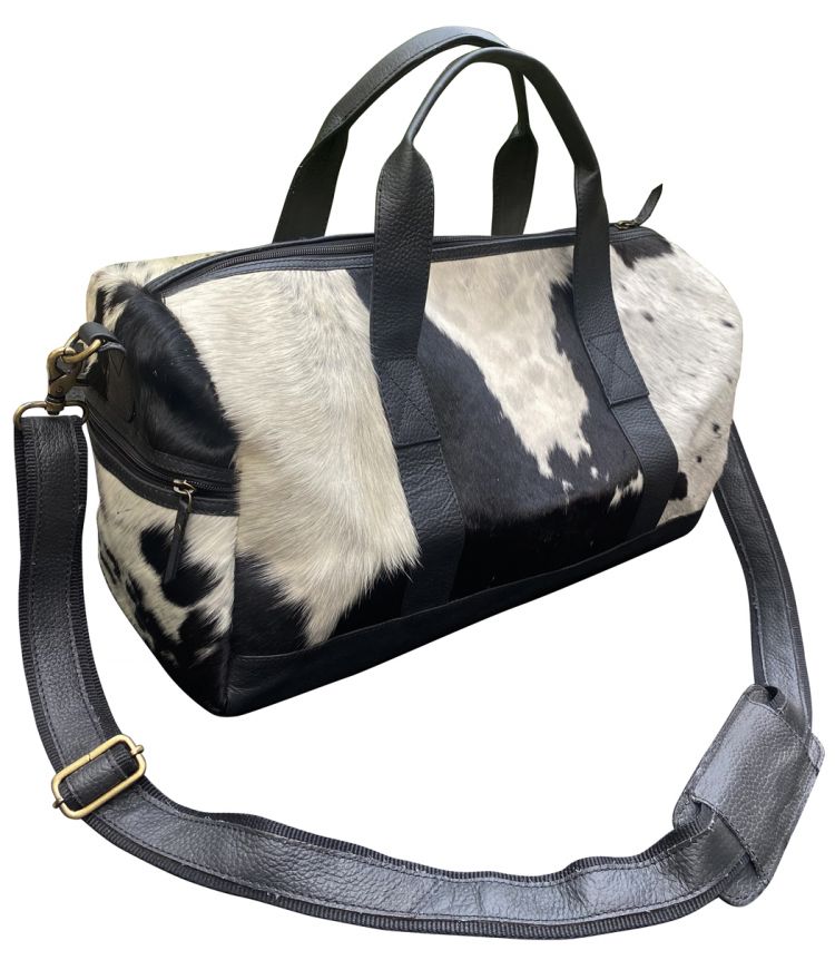 Klassy Cowgirl White and Black hair on cowhide overnighter Duffle Bag Default Shiloh