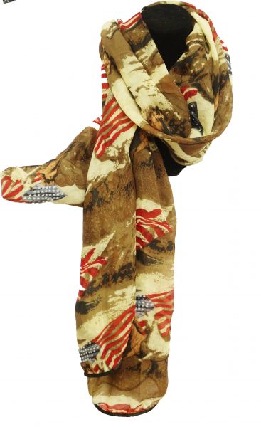 LVS1730: 64" X 34" Oversized soft, teal voile scarf with American flag running horse design Primary Showman Saddles and Tack