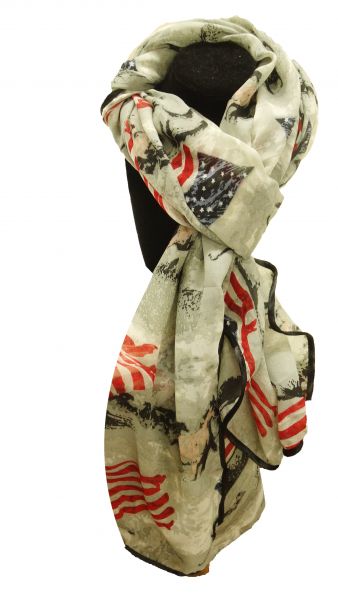 LVS1730: 64" X 34" Oversized soft, teal voile scarf with American flag running horse design Primary Showman Saddles and Tack