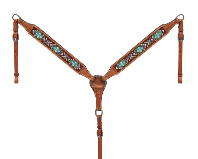 Light Brown Teal Accented Breast Collar - Showman ® 13744 Breast Collar Showman