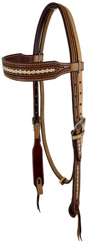 M-126: Showman ® Two-Tone Argentina cow leather headstall with Zig Zag Tooling and rawhide accent Primary Showman