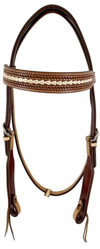 M-126: Showman ® Two-Tone Argentina cow leather headstall with Zig Zag Tooling and rawhide accent Primary Showman