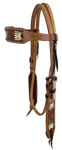 M-140: Showman ® Argentina cow leather browband headstall with hand painted sunflowers Primary Showman