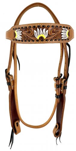 M-140: Showman ® Argentina cow leather browband headstall with hand painted sunflowers Primary Showman