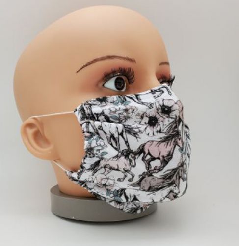 MC007: Cotton Face Mask with Floral Running Horse Design Primary Showman Saddles and Tack