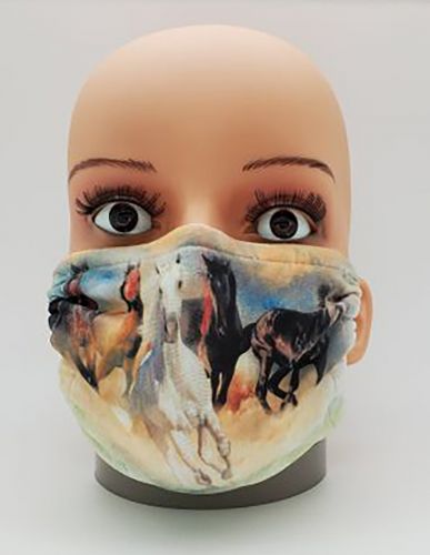 MC1182: Cotton Face Mask with Wild and Free Running Horses Design Primary Showman Saddles and Tack