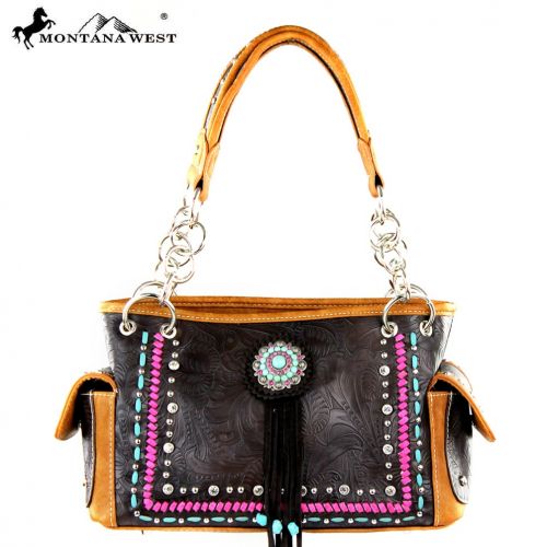 MW305-8085: Montana West Concho Collection handbag with black faux leather and pink accents Primary Showman Saddles and Tack