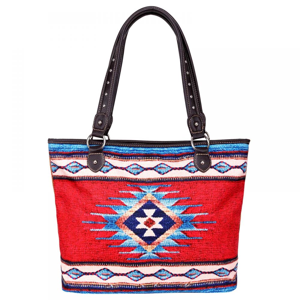 Montana West Red Aztec Canvas Tote Bag Default Shiloh