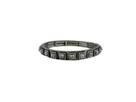 OB091875SBWHT: Western design silver bracelet with white marble like stones This is a stretchy sty Primary Showman Saddles and Tack