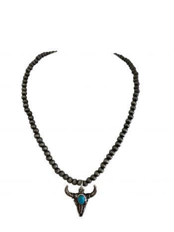 ON2524SBTQS: 14" Silver beaded necklace w/ adjustable chain with lobster claw clasp necklace with Primary Showman Saddles and Tack