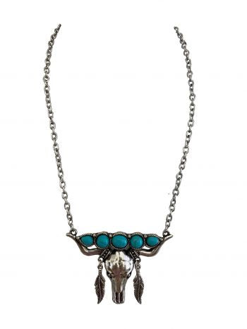 ON2717SBTQS: 16" Silver linked necklace w/ adjustable chain with lobster claw clasp necklace with Primary Showman Saddles and Tack