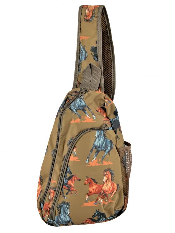 One Strap Backpack with Running Horses Design Default Shiloh