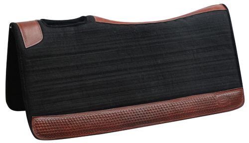 P002: Showman ® 32" X 31" Contoured felt pad with basket weave tooed wear leathers Western Saddle Pad Showman