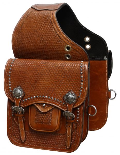 SB-54: Showman ® Tooled leather saddle bag with engraved brushed nickel hardware Saddle Bag Showman