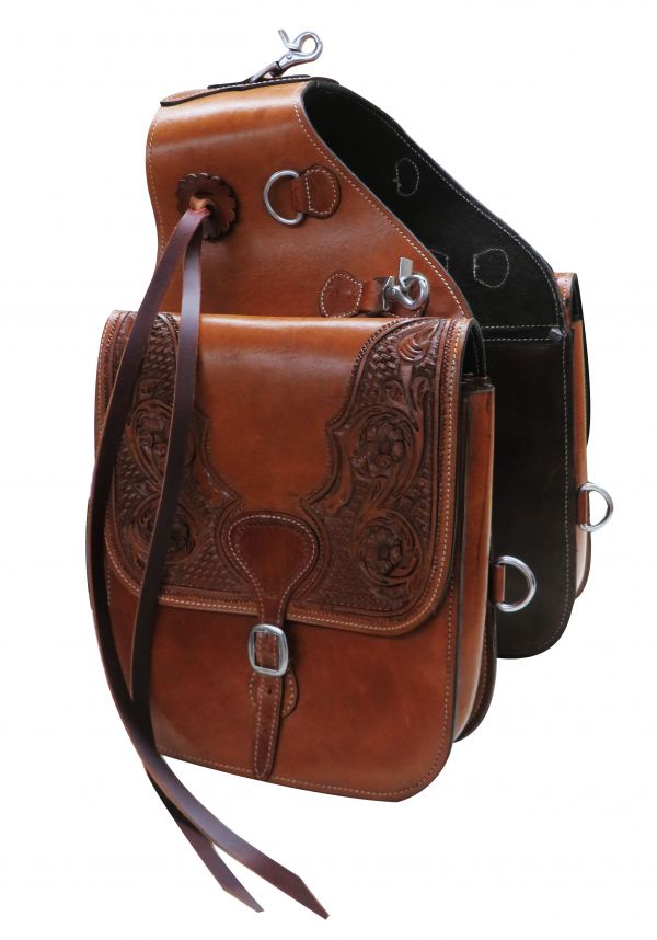 SB-61: Showman ® Tooled leather saddle bag with snaps Saddle Bag Showman
