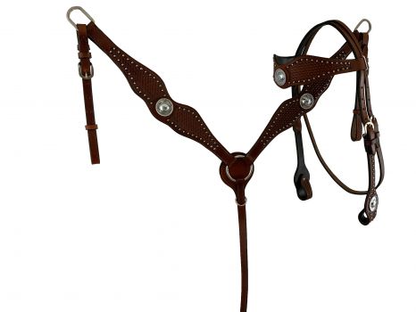 SDP007: 16" Economy Barrel Saddle Set with basket stamp tooling, copper beads and silver accents Barrel Saddle Showman Saddles and Tack