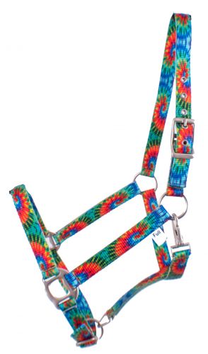 SS-03: Showman® Premium Nylon Horse Sized Halter with Tie Dye design Primary Showman