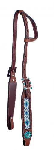 ST-146: Showman ® Beaded one ear Argentina cow leather headstall with rhinestone conchos Primary Showman