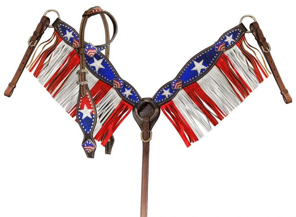 Showman One Ear Bridle & Breast Collar Patriotic Set Default Shiloh