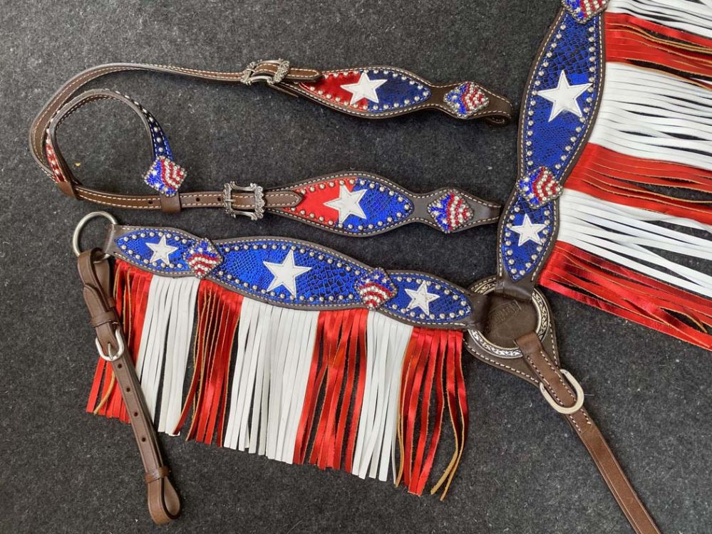 Showman One Ear Bridle & Breast Collar Patriotic Set Default Shiloh