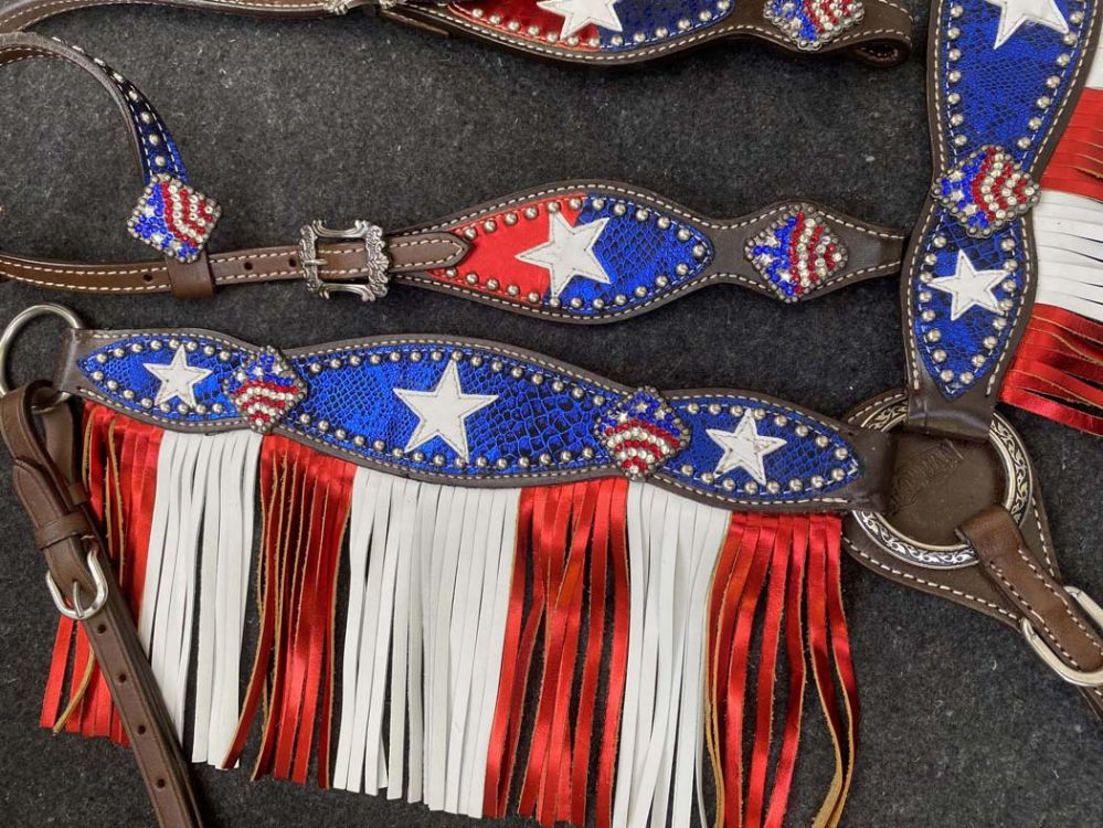 Showman One Ear Bridle & Breast Collar Patriotic Set Default Shiloh