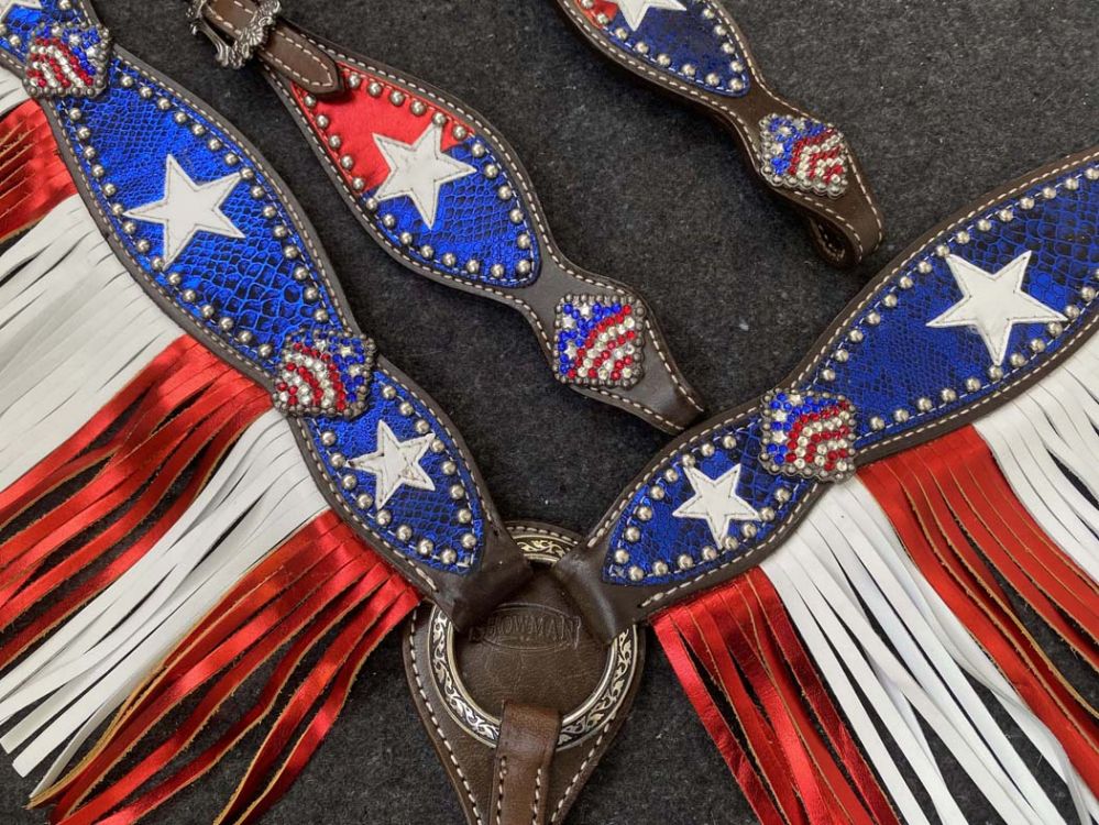 Showman One Ear Bridle & Breast Collar Patriotic Set Default Shiloh