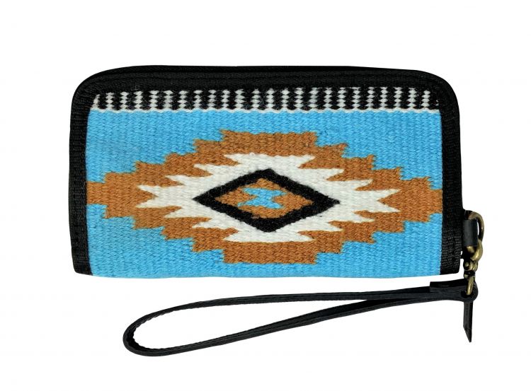 Showman ® 100% Wool Light Blue and Brown Southwest Design Saddle Blanket Wallet Default Shiloh