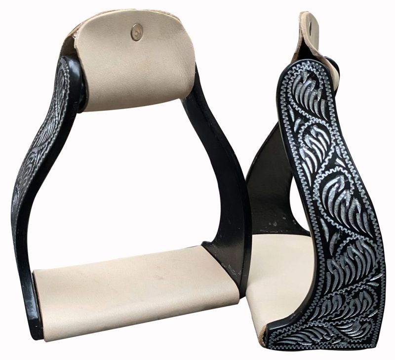 Showman ® Black Engraved Lightweight Twisted Angled Aluminum Stirrups Stirrups Shiloh