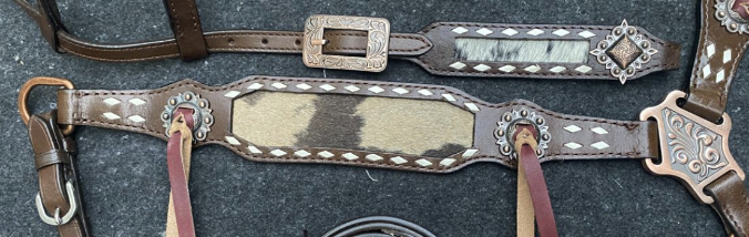 Showman ® Black & White hair on cowhide inlay Single Ear Headstall and Breast Collar Set TexanSaddles.com