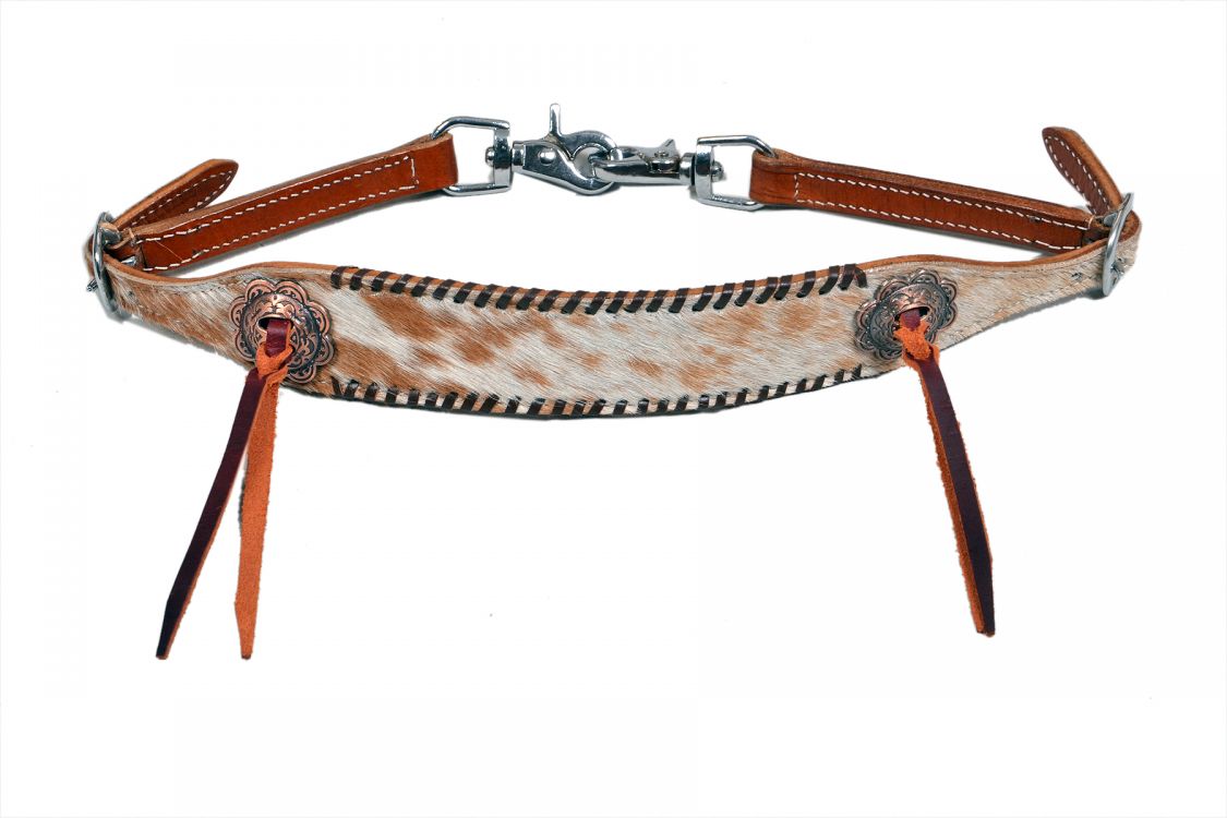 Showman ® Hair on cowhide Leather wither strap with black rawhide lacing Default Shiloh
