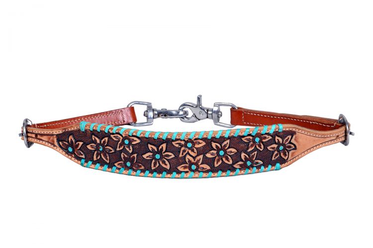 Showman ® L eather wither strap with tooled flowers with teal accents Default Shiloh