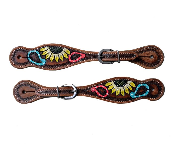 Showman ® Ladies Hand painted sunflower design spur straps Default Shiloh