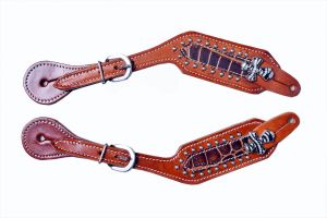 Showman ® Ladies Size Medium Oil Leather Brown Gator Print overlay Spur Straps Default Shiloh