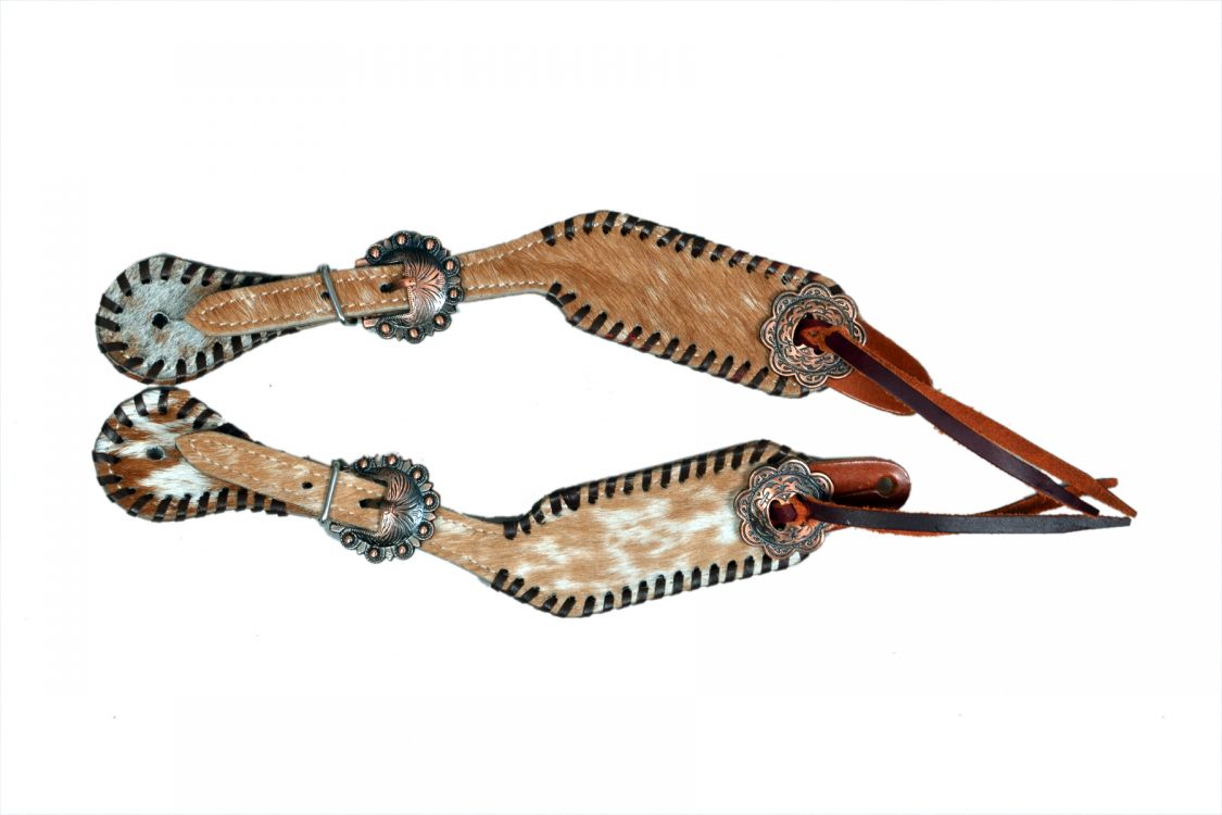 Showman ® Ladies cowhide spur straps with black rawhide lacing Default Shiloh