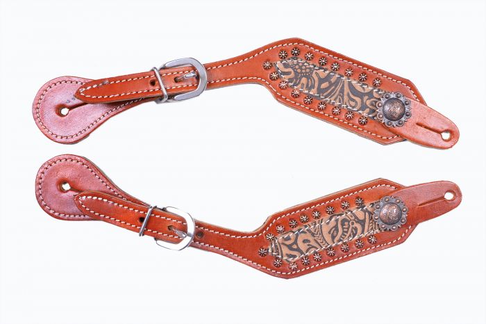 Showman ® Ladies leather spur straps with Brown and Black Filigree print Default Shiloh