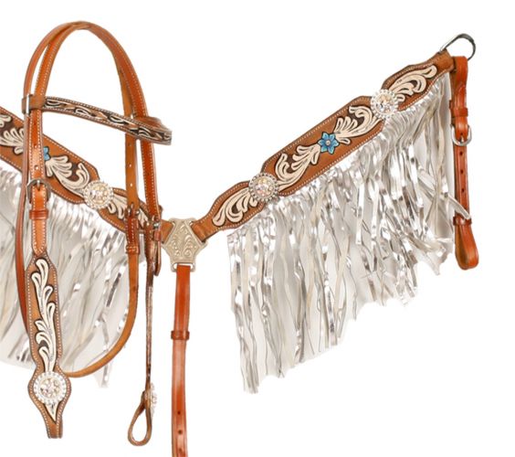 Showman ® Medium leather browband headstall and breast collar set Default Shiloh