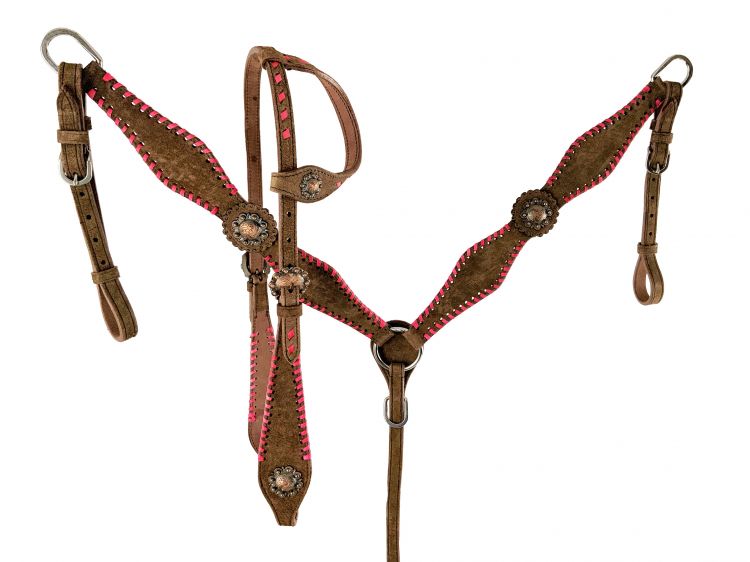 Showman ® One Ear Chocolate Rough Out Headstall and Breast Collar Set with lacing Default Shiloh