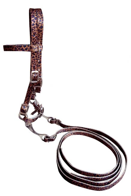Showman ® Pony Size Premium nylon cheetah Print browband headstall & Reins with bit Default Shiloh