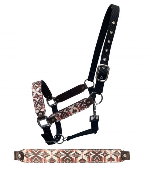 Showman ® Premium Nylon Horse Sized 3 Ply Halter with navaho print overlay on cheeks and nose Default Shiloh