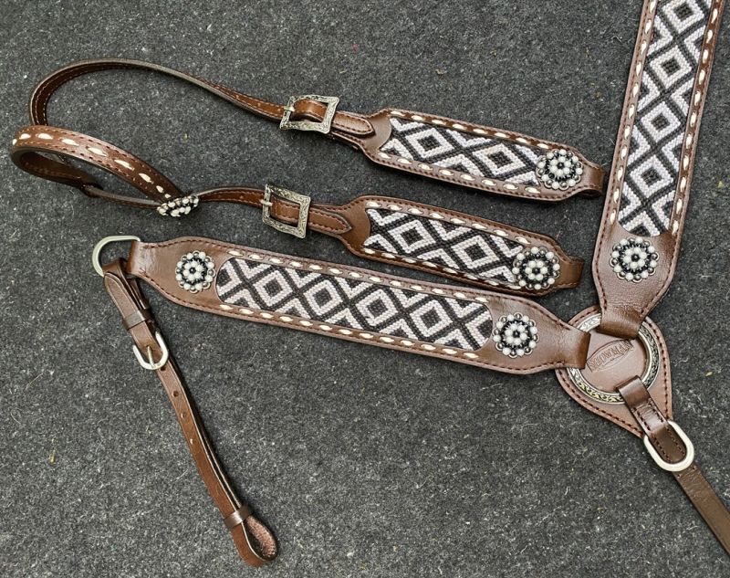 Showman ® Southwest Woven Fabric One Ear Headstall and Breast collar Set Default Shiloh