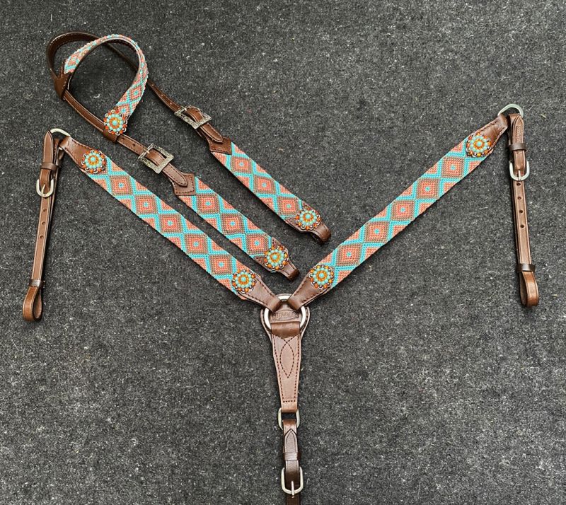 Showman ® Southwest Woven Fabric One Ear Headstall and Breast collar Set Default Shiloh