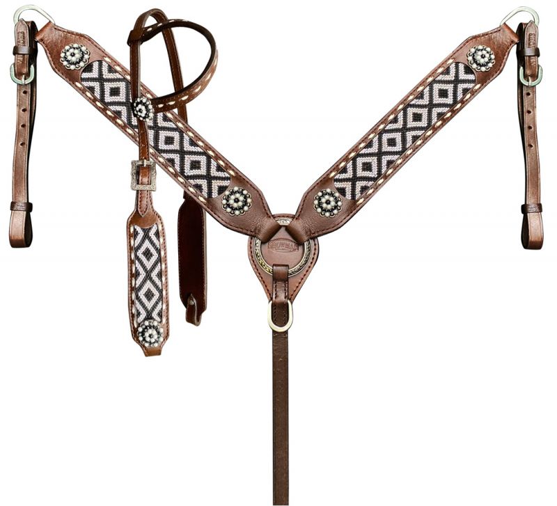 Showman ® Southwest Woven Fabric One Ear Headstall and Breast collar Set Default Shiloh