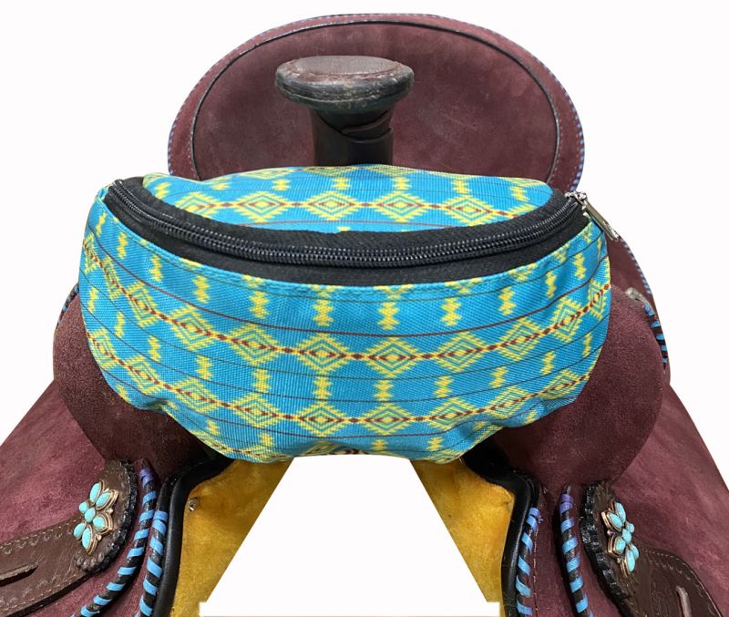 Showman ® Teal Aztec Print Insulated Nylon Saddle Pouch Default Shiloh